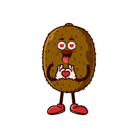 Cute Kiwi Fruit character with love emote. Fruit character icon concept isolated. flat cartoon style Premium Vectorのイラスト素材