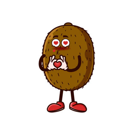 Cute Kiwi Fruit character with love emote. Fruit character icon concept isolated. flat cartoon style Premium Vectorのイラスト素材