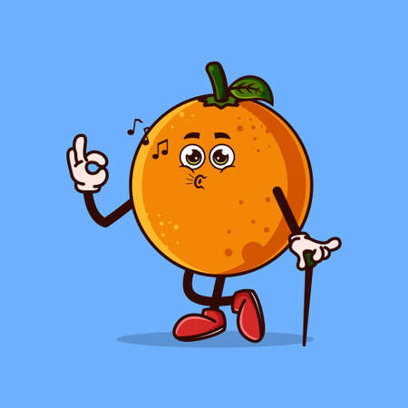Cute Orange fruit character okay gesture and whistle. Fruit character icon concept isolated. flat cartoon style Premium Vectorのイラスト素材