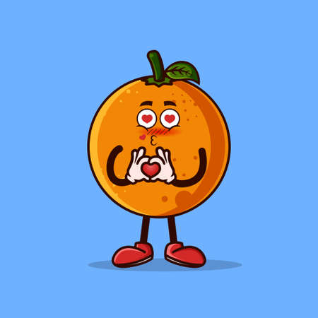 Cute Orange fruit character with love emote. Fruit character icon concept isolated. flat cartoon style Premium Vectorのイラスト素材