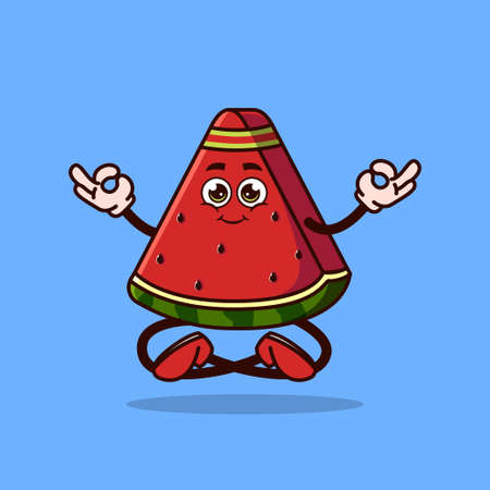 Cute Watermelon fruit character Meditation. Fruit character icon concept isolated. Emoji Sticker. flat cartoon style Vectorのイラスト素材