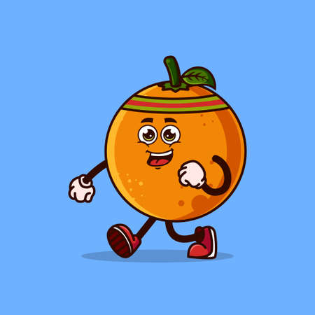Cute Jogging Orange fruit character. Fruit character icon concept isolated. Emoji Sticker. flat cartoon style Vectorのイラスト素材