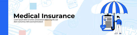 Medical insurance Web Banner Design.a man with health insurance. header or footer banner.のイラスト素材