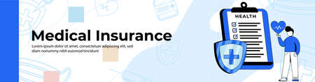 Medical insurance Web Banner Design. a man with health insurance. header or footer banner.のイラスト素材