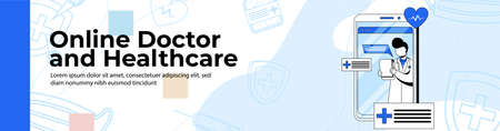 Online doctor and healthcare Web Banner Design header or footer banner.のイラスト素材