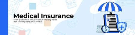 Medical insurance Web Banner Design.health insurance board with umbrella and coins. header or footer banner.のイラスト素材