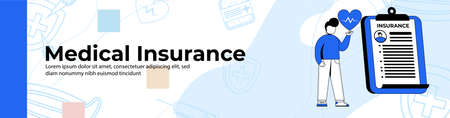 Medical insurance Web Banner Design.a man with health insurance. header or footer banner.のイラスト素材