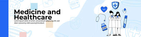 Medicine and Healthcare Web Banner Design.doctor standing with confidence.header or footer banner.のイラスト素材