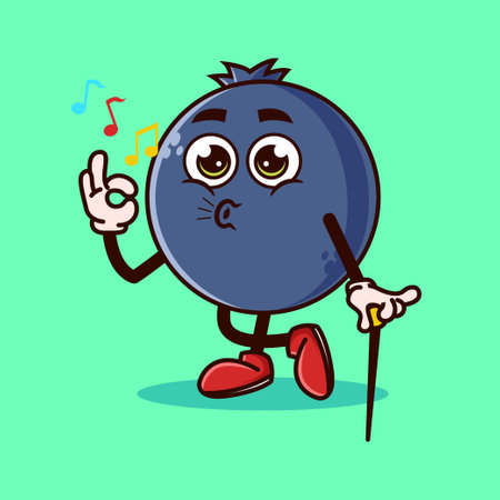 Cute Blueberry fruit character okay gesture and whistle. Fruit character icon concept isolated. flat cartoon style Premium Vectorのイラスト素材