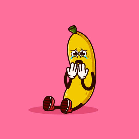 Cute Banana fruit character sitting and crying. Fruit character icon concept isolated. flat cartoon style Premium Vectorのイラスト素材