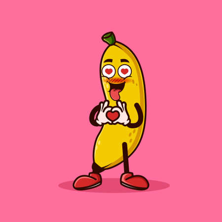 Cute Banana fruit character with love emote. Fruit character icon concept isolated. flat cartoon style Premium Vectorのイラスト素材