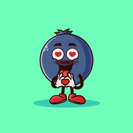 Cute Blueberry fruit character with love emote. Fruit character icon concept isolated. flat cartoon style Premium Vectorのイラスト素材