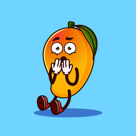 Cute Mango fruit character shocked. Fruit character icon concept isolated. Emoji Sticker. flat cartoon style Vectorのイラスト素材
