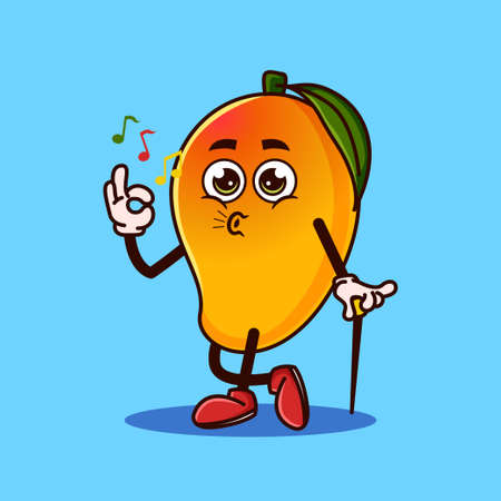 Cute Mango fruit character okay gesture and whistle. Fruit character icon concept isolated. flat cartoon style Premium Vectorのイラスト素材