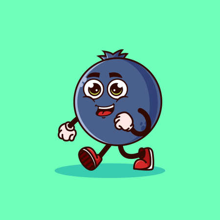 Cute Blueberry fruit character walking with happy face. Fruit character icon concept isolated. flat cartoon style Premium Vectorのイラスト素材