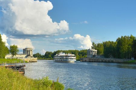 Tourist Riverboat in Canalの写真素材