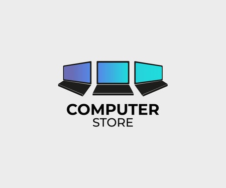 three computer in a row for computer store logoのイラスト素材