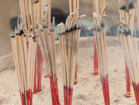Incense smoke in pots with global warmingの写真素材
