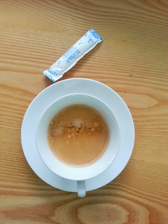 coffee and sugar on wood backgroundの写真素材