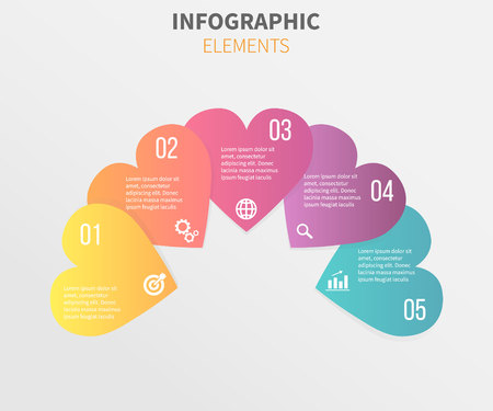 Hearts Vector infographic with 5 optionsのイラスト素材