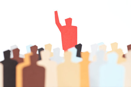 A crowd of diverse people listening to / following the leader