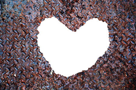 Rusty metal  Rusty and battered metal background.Heart shape.の写真素材