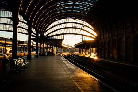 York, United Kingdom - 12/12/2017: The inside of York train station in the evening.のeditorial素材
