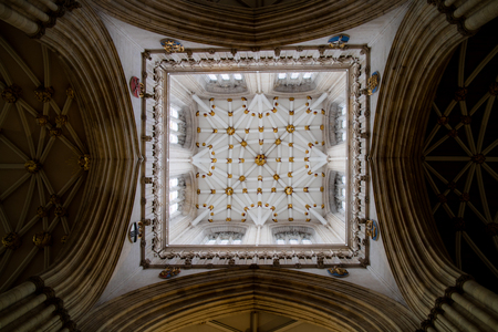 York, United Kingdom - 02/08/2018: The patterns and sculpture  on the ceiling of the tallest tower.のeditorial素材