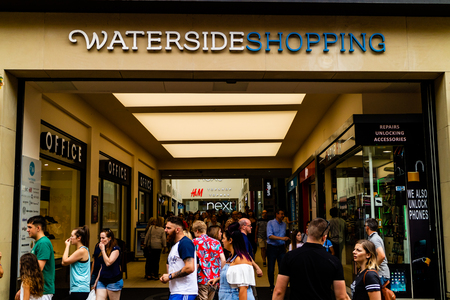 Lincoln, United Kingdom - 07/21/2018: The entrance to the Waterside Shopping centre from the Lincoln High Street on a busy Summer's day.のeditorial素材