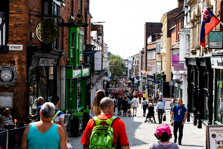 Lincoln, United Kingdom - 07/21/2018: Lincoln High Street during the summer, at the base of Steep Hill.のeditorial素材