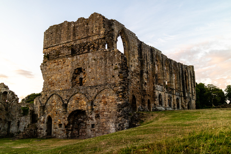 Brompton on Swale, United Kingdom - 07/24/2018: Details of the ruins of Easby Abbeyのeditorial素材