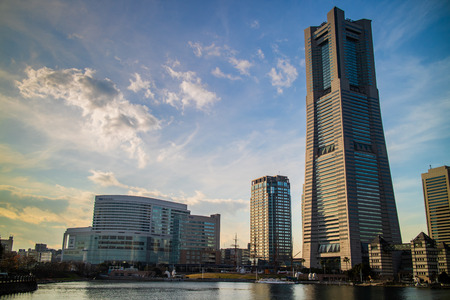 Yokohama, Japan - 12/12/2016: Yokohama cityskyline in the eveningのeditorial素材