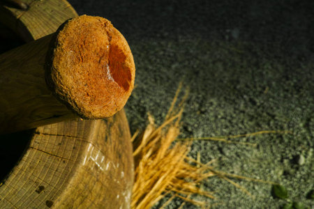 The Mortar (usu) and large pestle (kine) to make mochi, in the Japanese new years tradition of...