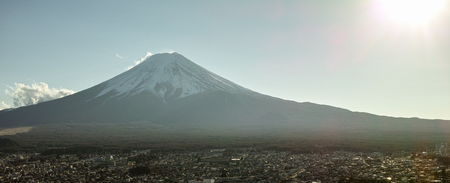 Yamanashi, Japan - 01/05/2019: A view over Fujiyoshida and Mt. Fujiのeditorial素材