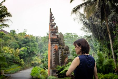A beautiful female tourist in Bali, Indonesiaの写真素材
