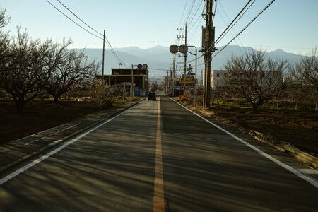 Yamanashi, Japan - 3 1 2019: A countryside road in Yamanashi, Japanのeditorial素材