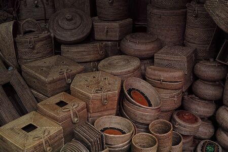 Woven baskets ready to be sold to tourists in Baliの写真素材