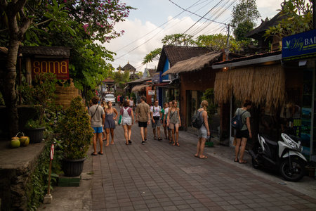Ubud, Indonesia - 28 5 2019: Busy Balinese streets in Indonesiaのeditorial素材