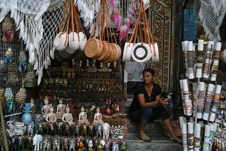Ubud, Indonesia - 28 5 2019: Market stalls in Ubuds market in Bali, Indonesiaのeditorial素材