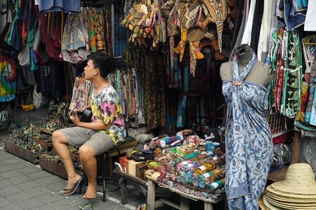 Ubud, Indonesia - 28 5 2019: Market stalls in Ubuds market in Bali, Indonesiaのeditorial素材