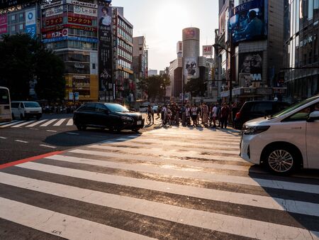 Shibuya, Japan - 23 9 19: In the crowd crossing the Shibuya scramble.のeditorial素材