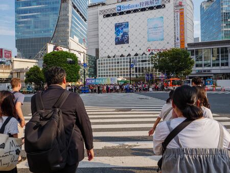 Shibuya, Japan - 23 9 19: In the crowd crossing the Shibuya scrambleのeditorial素材