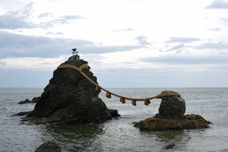 The famous twin rocks of Meoto Iwa in Ise Japanの写真素材