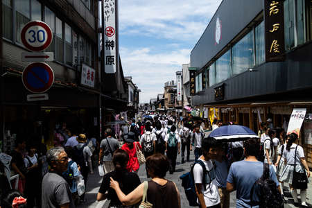 Ise, Japan - 28 6 19: Tourists walking through Ise near the shrine on a busy dayのeditorial素材