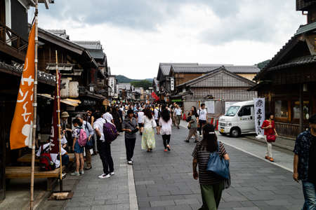 Ise, Japan - 28 6 19: Tourists walking through Ise near the shrine on a busy dayのeditorial素材