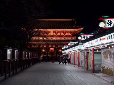 Tokyo, Japan - 24.2.20: Sensoji in the evening, with very few visitors presentのeditorial素材