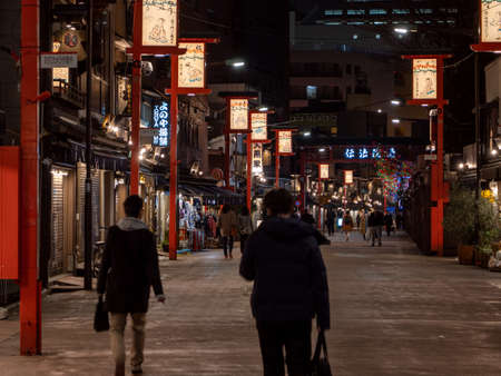 Tokyo, Japan - 24.2.20: Asakusa at night, with very few people aroundのeditorial素材