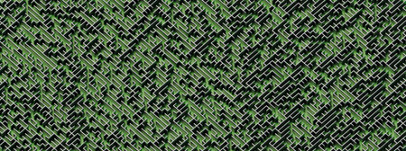 Abstract metal maze labyrinth background with green floor, banner white copy space. Abstract background. physical connection structure.の写真素材
