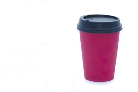 Red disposable cup isolated on a white backgroundの写真素材