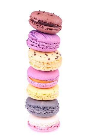 Colorful fresh delicious macaroons isolated on whiteの写真素材